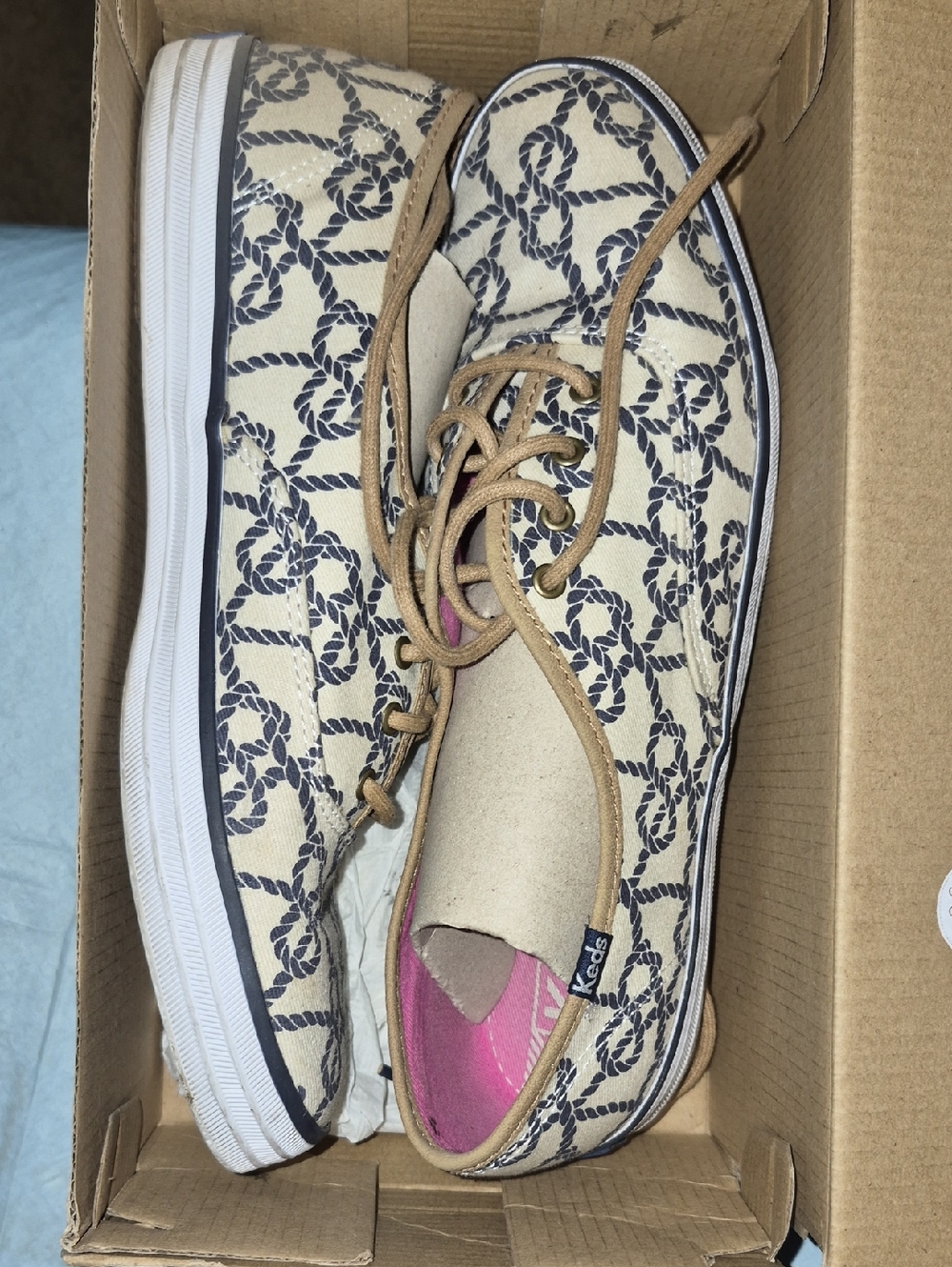 Keds Women’s Rope-Print Canvas Sneakers in Cream & Navy